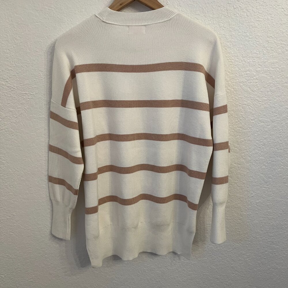 Pink Lily Cream Striped Crewneck Tunic Sweater M - Picture 7 of 9